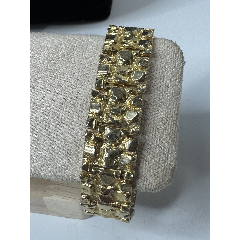 Vintage Gold Tone Nugget Link Bracelet 8 Inch Chunky Hip Hop Statement Jewelry